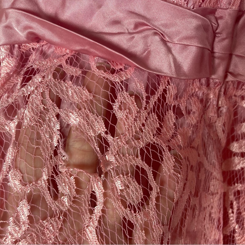 Vintage JCPenney Girls Dress Sz 7 Shiny Pink Satin Lace Long Sleeve USA Flaws - Picture 9 of 12